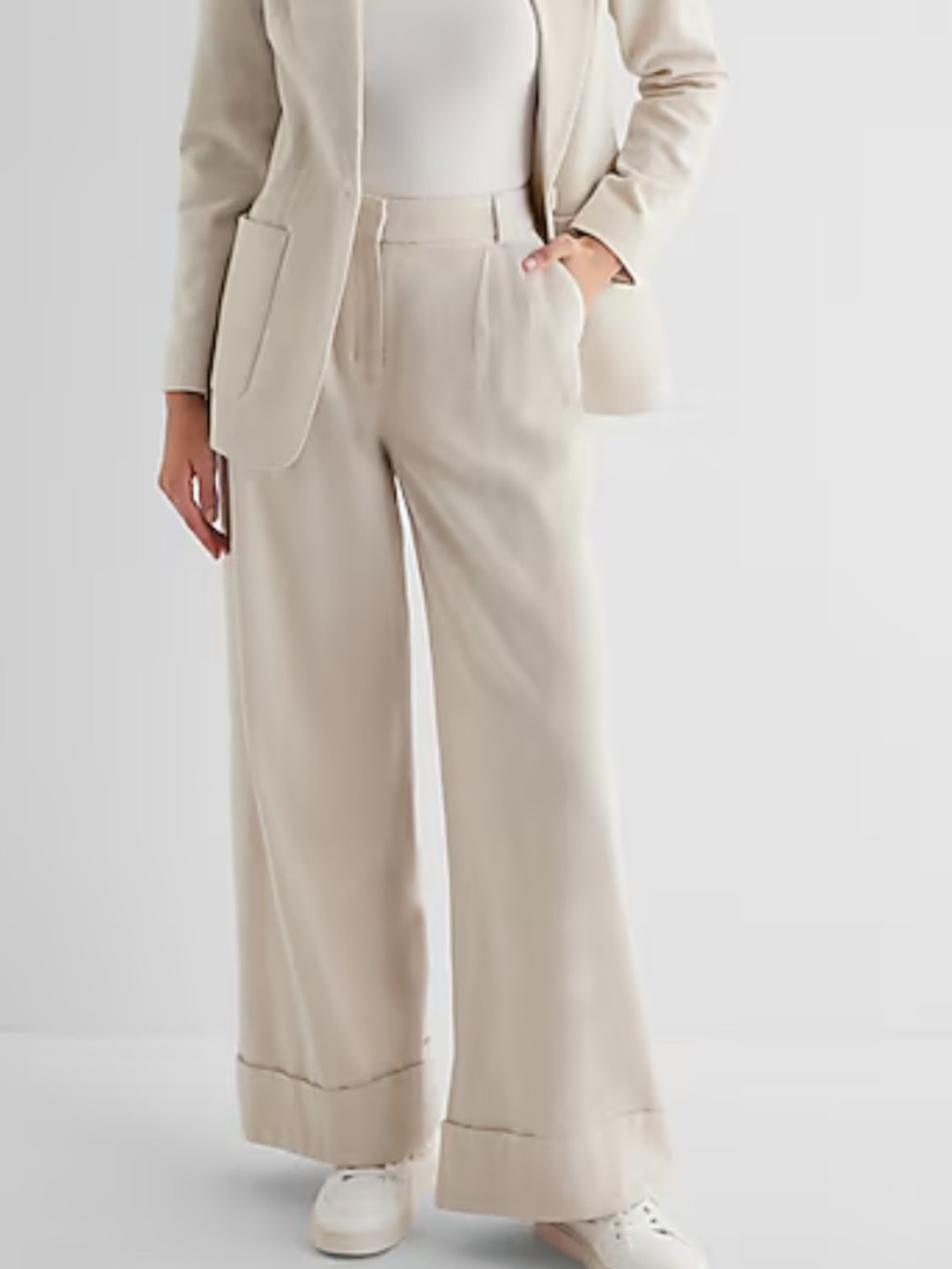 Ann Taylor Loft Wide Leg Lined Dress Casual Pants in Cream